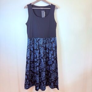 Tommy Hilfiger Women’s Mixed Media Navy Combo Flare Floral Maxi Dress Sz 12 NWT